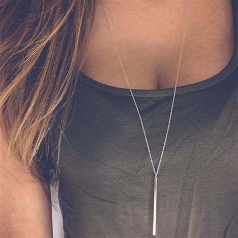 Fashion Simple Chain Long Necklace Lariat Charm Vertical Bar
