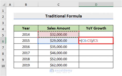 calculate year  year growth  formula  excel  methods