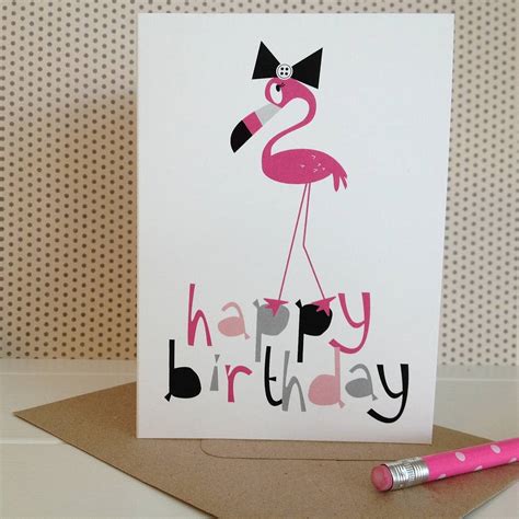 pink flamingo happy birthday card  halfpinthome