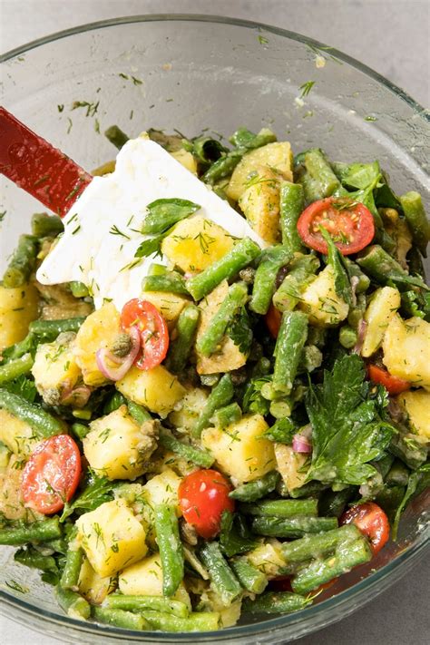 potato green bean  tomato salad  cleverly staggering