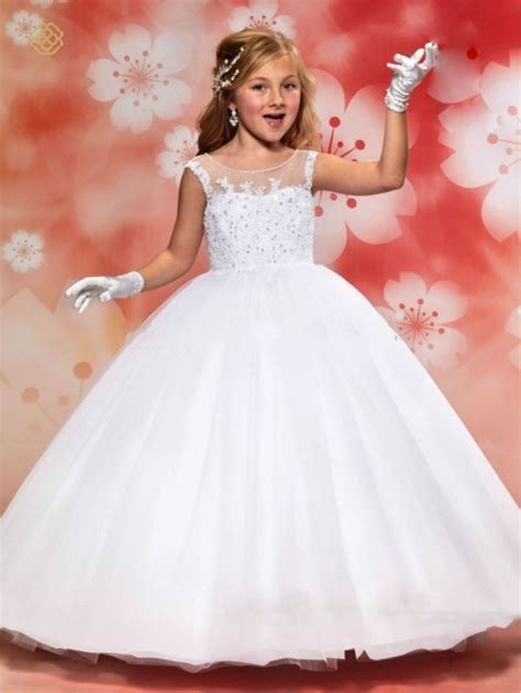 F13 White Lace Flower Girl Dresses For Weddings 2016 Ball Gown Floor
