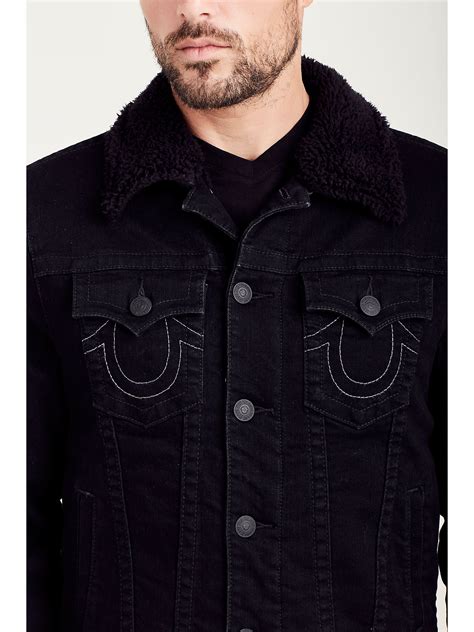 sherpa lined black denim mens jacket true religion