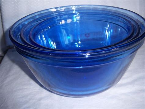 This Is A Vintage Set Of Cobalt Blue Mixing Bowls Made By Anchor
