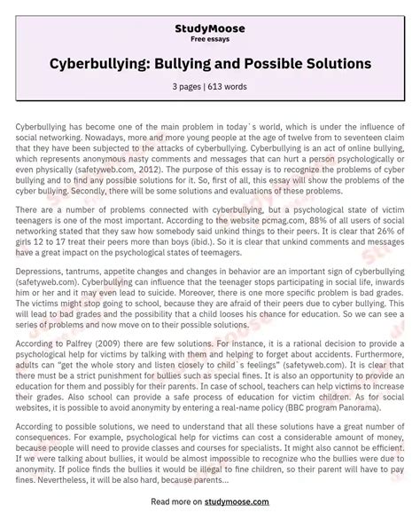 cyberbullying bullying   solutions  essay
