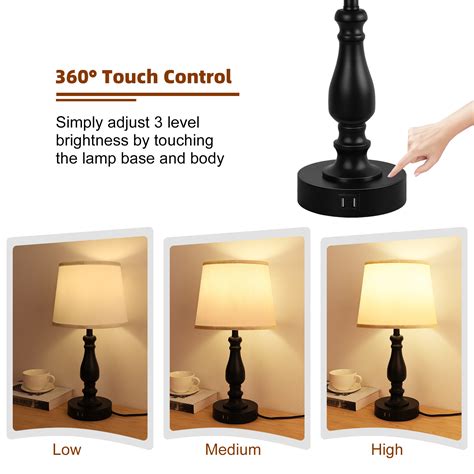 Touch Control Bedside Lamps With 2 Usb Charging Ports 3 Ways Dimmable