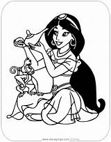 Coloring Jasmine Abu Aladdin Pages Disneyclips Printable Admiring Lamp Pdf sketch template