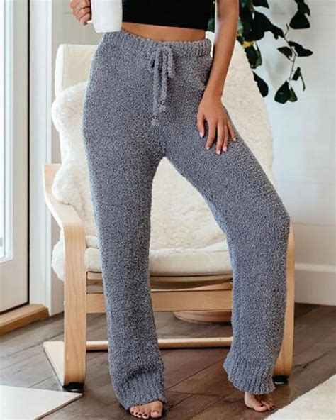 plain fluffy drawstring lounge pants  discover hottest trend