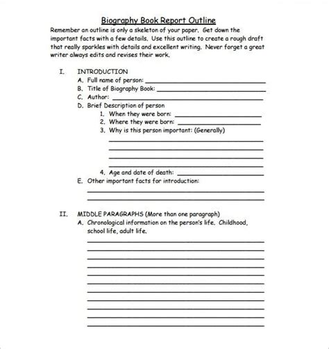 biography outline template   word excel  format