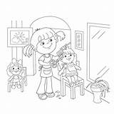 Coloring Pages Barber Outline Playing Girl Scissor Cartoon Comb Kids Getcolorings Contour Template sketch template
