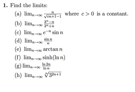 Solved Find The Limits Lim N Rightarrow Infinity