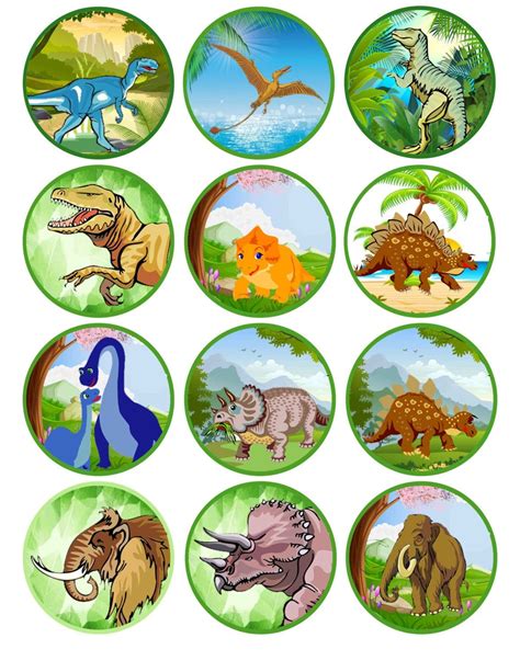 dinosaur printable cupcake toppers instant  party etsy