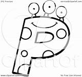 Letter Cartoon Clipart Alien Outlined Coloring Vector Cory Thoman Royalty sketch template