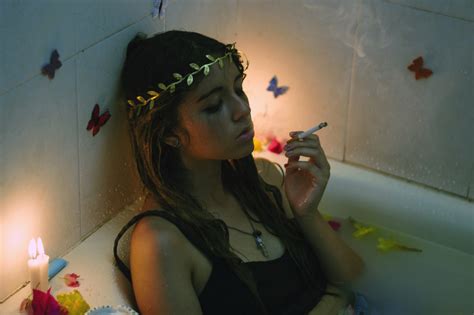 Wallpaper Wet Girl Bath Candle Cigarette Smoke Teen Tub