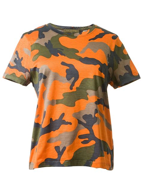 Valentino Camouflage Print T Shirt In Orange Lyst