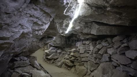 Pov Walking Through Tight Tunnel Inside Cave Stock Footage Video Of