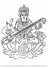 Saraswati Coloring Sketch Lakshmi Mata Hinduism Maa Devi Saraswathi Hindu Drawingtutorials101 Inde sketch template