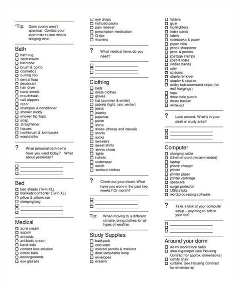 packing checklist template   samples examples format