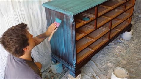 paint furniture makeover tutorial turquoise dry
