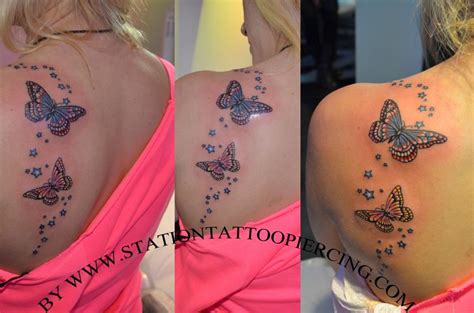 Image Tattoo Buterfly Stars Colour Female Shoulder Back