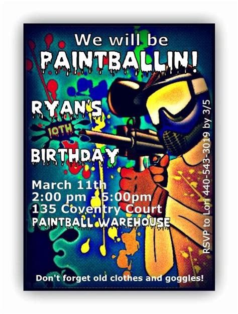 editable   printable paintball party invitations