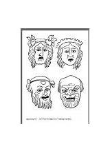 Masks Greek Ancient Mask Theatre Coloring Drama Template Greece Pages Colouring Templates Tragedy Theater Comedy Roman Village Activity Teaching Mythology sketch template