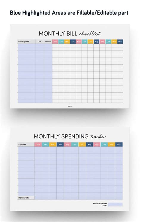 fillable monthly bill payment checklist monthly spending etsy