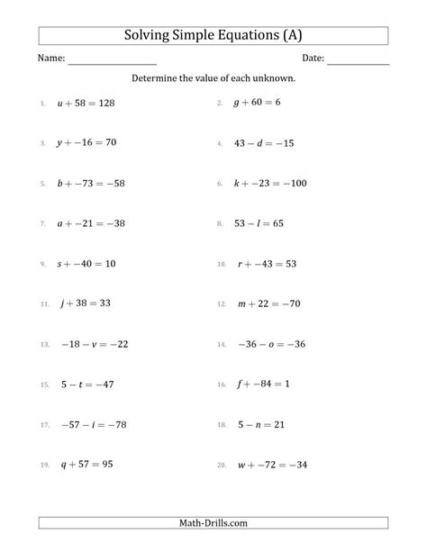 solving simple linear equations  unknown values