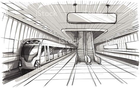 subway  metro rail train graphic perspective drawing
