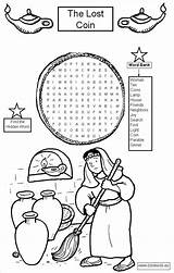 Coin Lost Parable Coloring Word Pages Sunday School Parables Search Puzzle Bible Craft Sheep Kids Luke Coins Puzzles Jesus Story sketch template