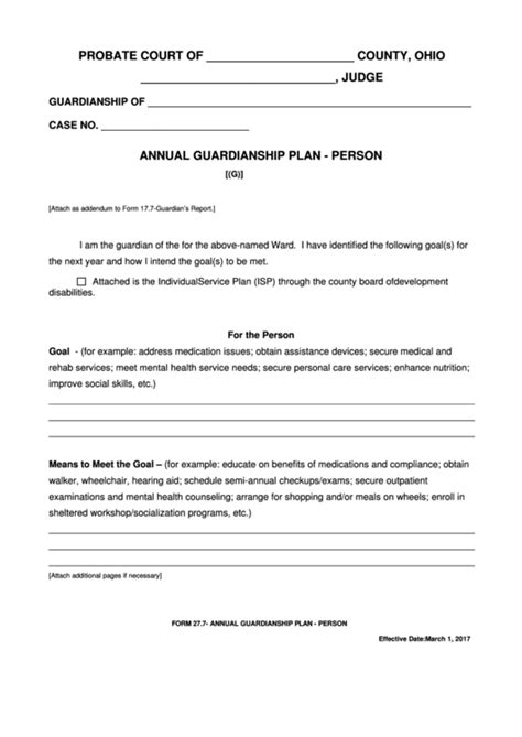 ohio probate forms annual guardianship plan person printable