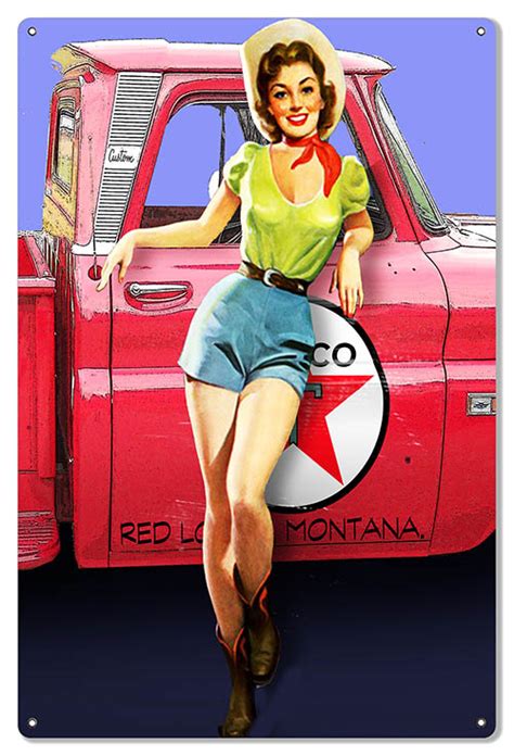 texaco red truck pin  girl garage shop large metal sign
