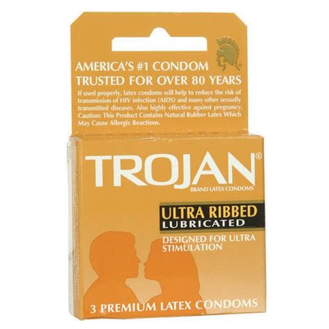 trojan condoms 3pk brown ultra ribbed lubricated condoms
