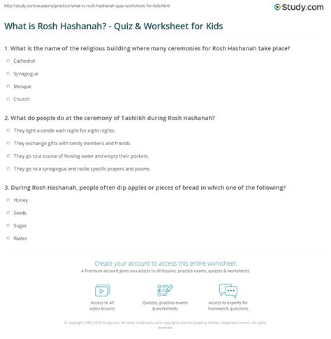 rosh hashanah quiz worksheet  kids studycom