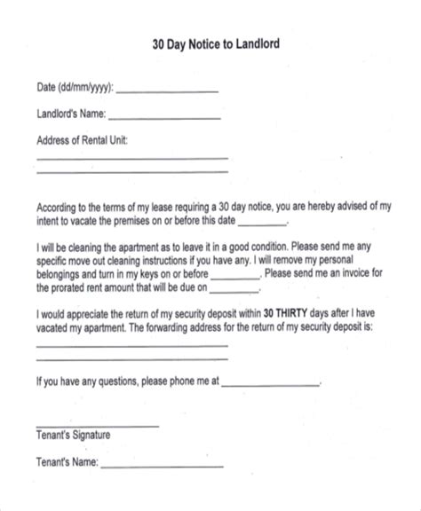 sample  day notice  landlord forms   ms word