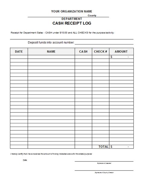 printable cash receipts cash receipt log template receipt