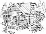 Cabin Cabins Easy Printable Colouring Drawings Cottages Woodworking Advanced Stampin sketch template