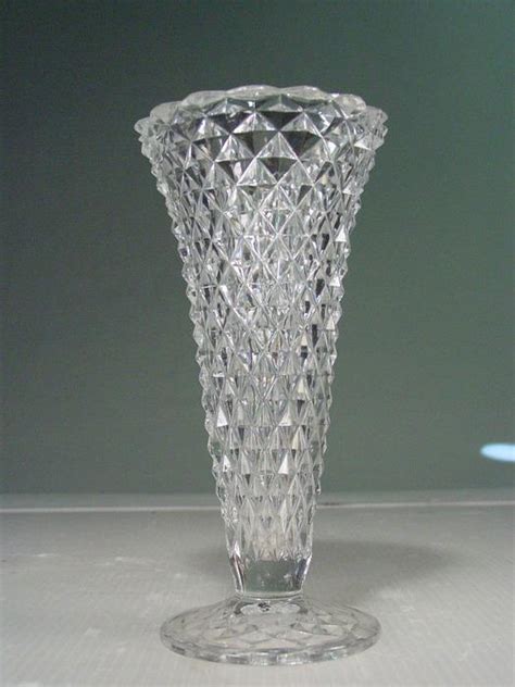 Vintage Slim Cut Glass Flower Vase 8 Tall