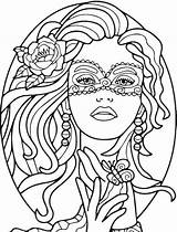 Coloring Pages Women Adults Adult Beautiful Colouring Masquerade Recolor Color Printable Masked Drawing Sheets Cosmetology Drawings People Blank Books Beauty sketch template