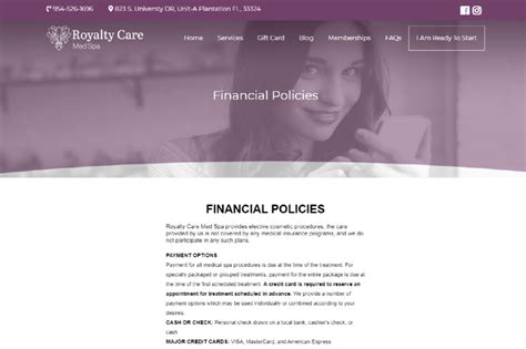 financial policies antiaging royalty care