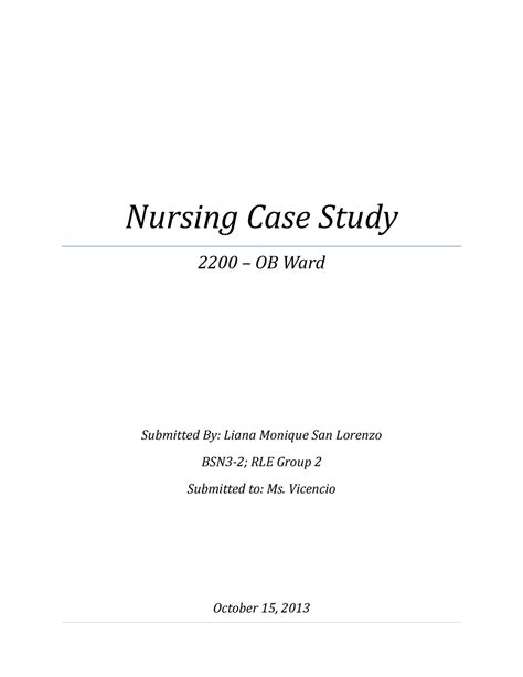 sample nursing case study nursing case study  ob ward submitted