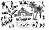 Warli Village Drawings Sketches Sketch Life Women Tray Stock Designs Different Beautiful House Trees Palm Two Baskets Activities Drawn Near sketch template