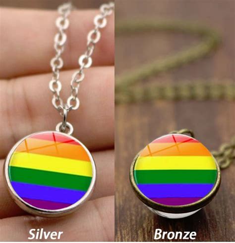 Gay Lesbian Pride Necklace 16mm Double Sided Glass Ball Pendant Lgbt