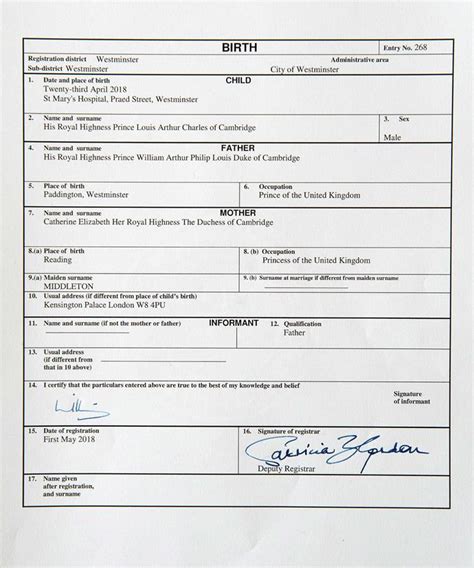 Prince Louis Birth Certificate Now To Love