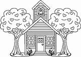 Coloring School House Pages Between Trees Two Colouring Printable Kids Children Buildings Architecture Back Drawing Fun Tree Houses Sheets Classroom sketch template
