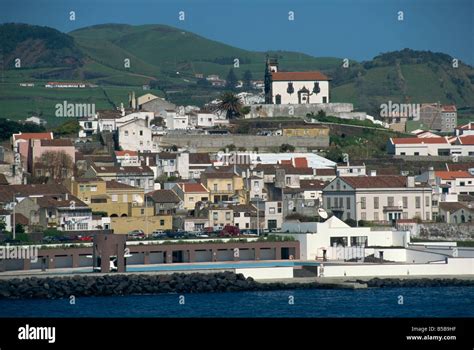 church overlooking  town  ponta delgada sao miguel azores portugal atlantic europe stock