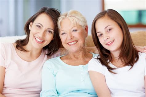 Granny Mom And Me Three Generations Of Girls Sitting Together On The