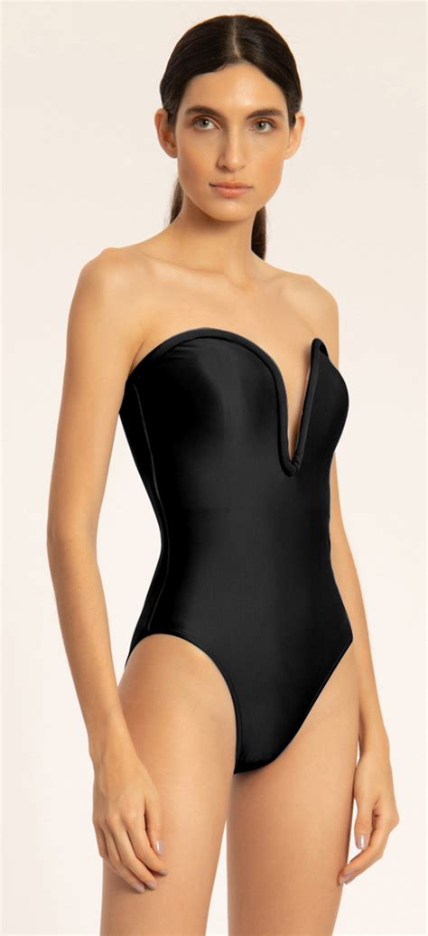 luxurious black padded deep neckline one piece swimsuit deep v