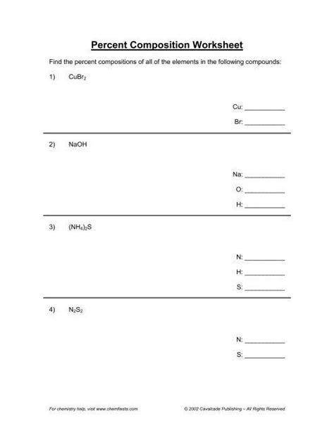 percent composition worksheet answers percent position worksheet