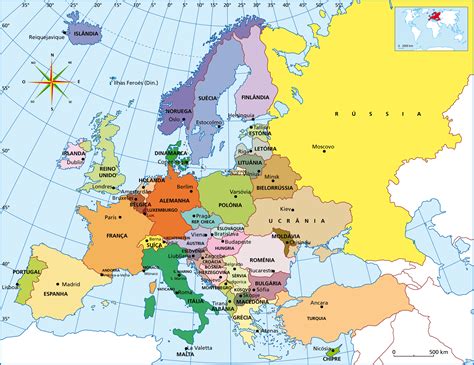 paises europeus  suas capitais localizacao territorio extensao mapa