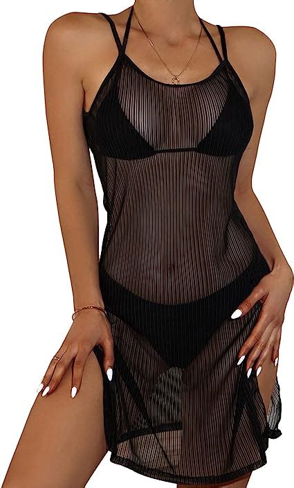womens sexy sheer mesh cover ups beach sleeveless v neck swimwear dress